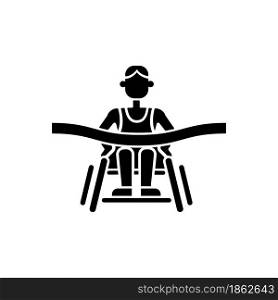 Disabled athletes black glyph icon. Famous canadian marathon runners with disabilities. Parasports. Fundraising for disorders research. Silhouette symbol on white space. Vector isolated illustration. Disabled athletes black glyph icon