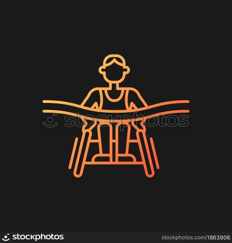 Disabled athletes gradient vector icon for dark theme. Famous canadian marathon runners with disabilities. Fundraising. Thin line color symbol. Modern style pictogram. Vector isolated outline drawing. Disabled athletes gradient vector icon for dark theme