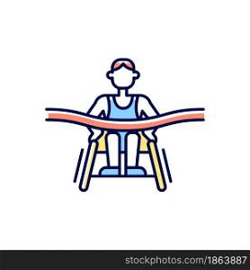 Disabled athletes RGB color icon. Famous canadian marathon runners with disabilities. Parasports. Fundraising for disorders research. Isolated vector illustration. Simple filled line drawing. Disabled athletes RGB color icon