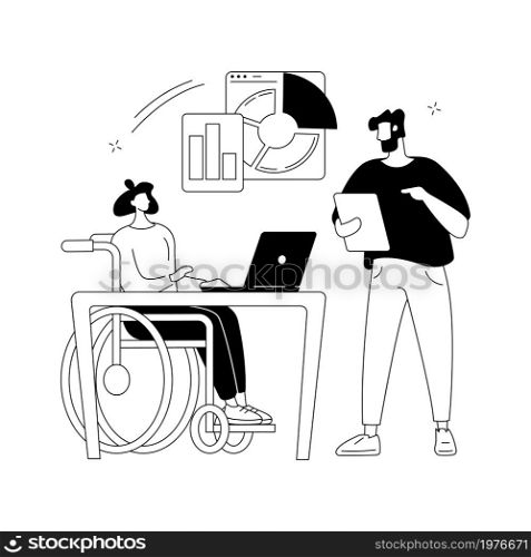 Disabled employment abstract concept vector illustration. Person with disability job, hiring disabled people, company employment policy, inclusivity program, diversity support abstract metaphor.. Disabled employment abstract concept vector illustration.