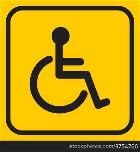 Disabled Icon on yellow background.Person who uses a wheelchair outline sign. Man with a disability line icon. Vector illustration