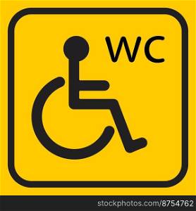 Disabled Icon on yellow background.Person who uses a wheelchair outline sign. Man with a disability line icon. Vector illustration