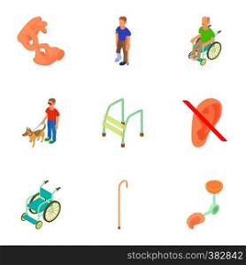 Disabled icons set. Cartoon illustration of 9 disabled vector icons for web. Disabled icons set, cartoon style