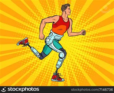 disabled man running with legs prostheses. Pop art retro vector illustration vintage kitsch 60s 50s. disabled man running with legs prostheses