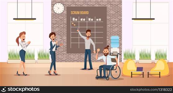 Disabled Man Successful Business Career Trendy Flat Vector Concept with Happy Colleagues Congratulating Male Employee in Wheelchair with High Results in Work, Great Achievement in Career Illustration