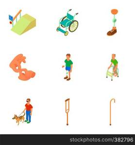 Disabled people icons set. Cartoon illustration of 9 disabled people vector icons for web. Disabled people icons set, cartoon style
