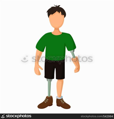 Disabled person with prosthetic icon in cartoon style isolated on white background. Disability and assistance symbol. Disabled person with prosthetic icon