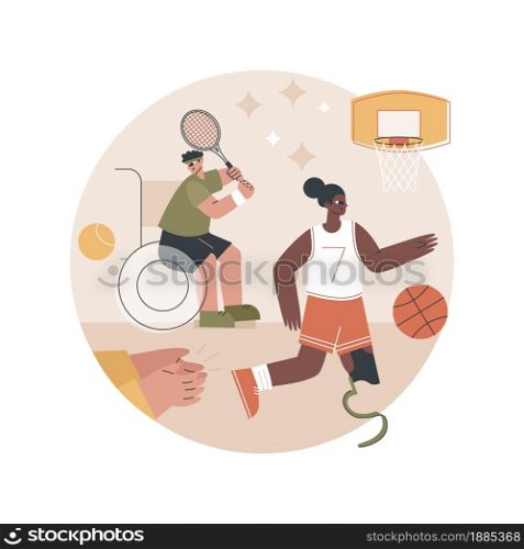 Disabled sports abstract concept vector illustration. Disabled games, wheelchair sports, athlete with physical disabilities, active lifestyle for handicapped people, parasport abstract metaphor.. Disabled sports abstract concept vector illustration.