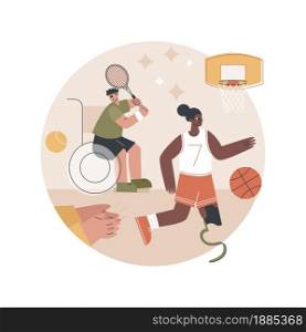 Disabled sports abstract concept vector illustration. Disabled games, wheelchair sports, athlete with physical disabilities, active lifestyle for handicapped people, parasport abstract metaphor.. Disabled sports abstract concept vector illustration.