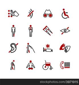 Disabled vector icons. Disability human, braille language and special assistance illustration. Disabled vector icons