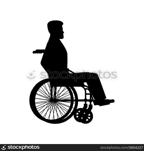 Disabled wheelchair silhouette. Man sits in carriage with wheels.&#xA;