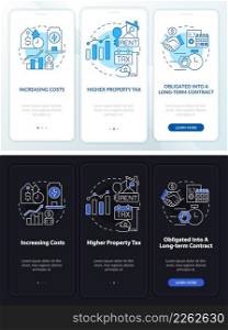 Disadvantages of PPA night and day mode onboarding mobile app screen. Walkthrough 3 steps graphic instructions pages with linear concepts. UI, UX, GUI template. Myriad Pro-Bold, Regular fonts used. Disadvantages of PPA night and day mode onboarding mobile app screen