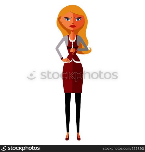 Disappointed angry blonde character isolated on white background vector illustration 