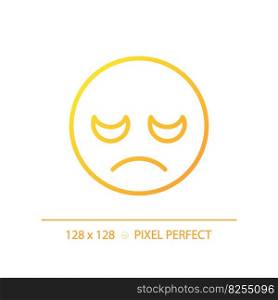 Disappointed emoji pixel perfect gradient linear vector icon. Displeased client feedback. Negative reaction on product. Thin line color symbol. Modern style pictogram. Vector isolated outline drawing. Disappointed emoji pixel perfect gradient linear vector icon