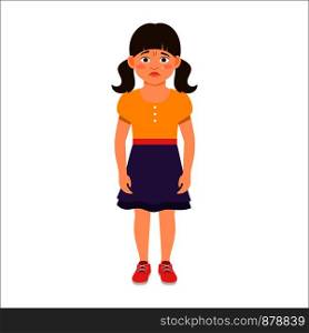 Disappointed little girl in summer dress isolated vector illustration on white background. Disappointed little girl in summer dress