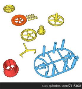 Disassembled pieces, illustration, vector on white background., illustration, vector on white background.