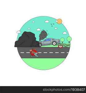 Disaster Accident Tragedy of Car Collision, Crash. A man crashed in a car on a rock without observing the speed limit. Disaster Accident Tragedy of Car Collision, Crash