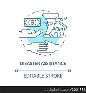 Disaster assistant for business concept icon. Entrepreneur insurance. Business crisis financial protection abstract idea thin line illustration. Vector isolated outline color drawing. Editable stroke. Disaster assistant for business concept icon