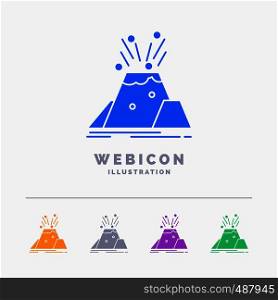 disaster, eruption, volcano, alert, safety 5 Color Glyph Web Icon Template isolated on white. Vector illustration. Vector EPS10 Abstract Template background