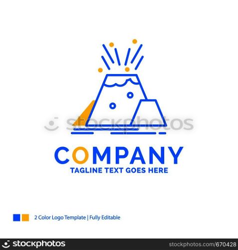 disaster, eruption, volcano, alert, safety Blue Yellow Business Logo template. Creative Design Template Place for Tagline.