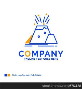 disaster, eruption, volcano, alert, safety Blue Yellow Business Logo template. Creative Design Template Place for Tagline.