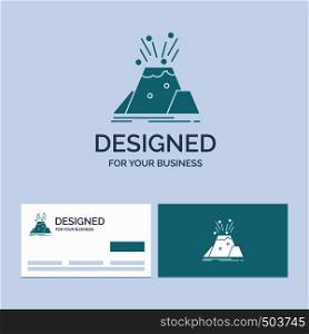 disaster, eruption, volcano, alert, safety Business Logo Glyph Icon Symbol for your business. Turquoise Business Cards with Brand logo template.. Vector EPS10 Abstract Template background
