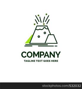 disaster, eruption, volcano, alert, safety Flat Business Logo template. Creative Green Brand Name Design.