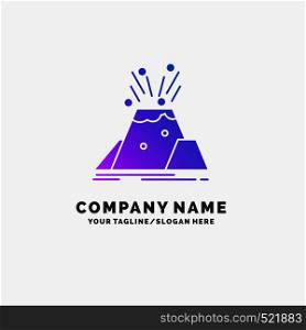 disaster, eruption, volcano, alert, safety Purple Business Logo Template. Place for Tagline.. Vector EPS10 Abstract Template background