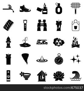Disaster icons set. Simple set of 25 disaster vector icons for web isolated on white background. Disaster icons set, simple style