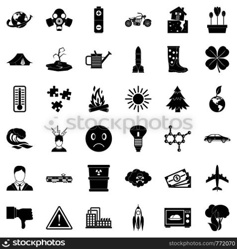 Disaster icons set. Simple style of 36 disaster vector icons for web isolated on white background. Disaster icons set, simple style