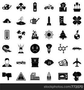 Disaster icons set. Simple style of 36 disaster vector icons for web isolated on white background. Disaster icons set, simple style
