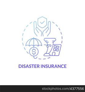 Disaster insurance blue gradient concept icon. Financial aid for natural disaster abstract idea thin line illustration. Isolated outline drawing. Roboto-Medium, Myriad Pro-Bold fonts used. Disaster insurance blue gradient concept icon