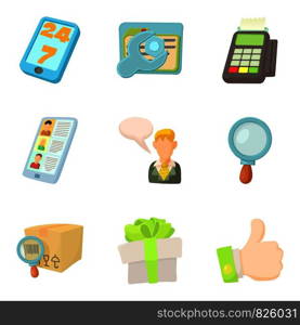 Disbursement icons set. Cartoon set of 9 disbursement vector icons for web isolated on white background. Disbursement icons set, cartoon style