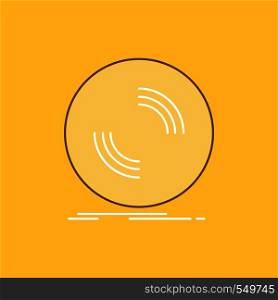 Disc, dj, phonograph, record, vinyl Flat Line Filled Icon. Beautiful Logo button over yellow background for UI and UX, website or mobile application. Vector EPS10 Abstract Template background