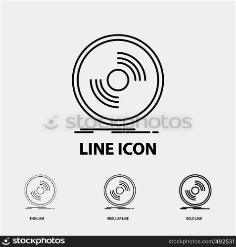 Disc, dj, phonograph, record, vinyl Icon in Thin, Regular and Bold Line Style. Vector illustration. Vector EPS10 Abstract Template background