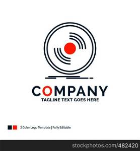 Disc, dj, phonograph, record, vinyl Logo Design. Blue and Orange Brand Name Design. Place for Tagline. Business Logo template.