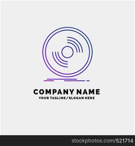 Disc, dj, phonograph, record, vinyl Purple Business Logo Template. Place for Tagline. Vector EPS10 Abstract Template background