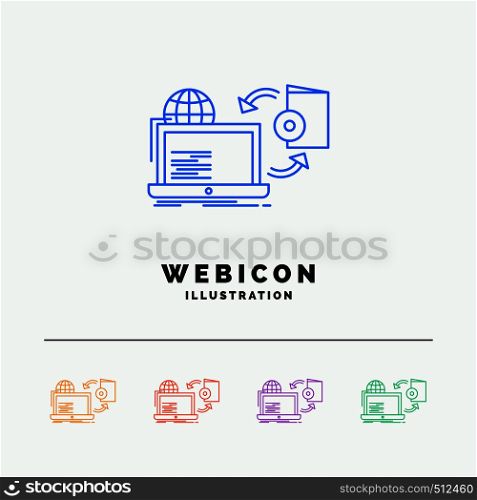 Disc, online, game, publish, publishing 5 Color Line Web Icon Template isolated on white. Vector illustration. Vector EPS10 Abstract Template background