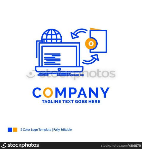 Disc, online, game, publish, publishing Blue Yellow Business Logo template. Creative Design Template Place for Tagline.