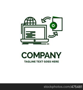 Disc, online, game, publish, publishing Flat Business Logo template. Creative Green Brand Name Design.