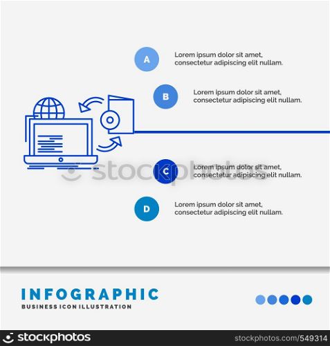 Disc, online, game, publish, publishing Infographics Template for Website and Presentation. Line Blue icon infographic style vector illustration. Vector EPS10 Abstract Template background