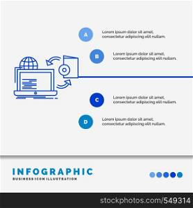 Disc, online, game, publish, publishing Infographics Template for Website and Presentation. Line Blue icon infographic style vector illustration. Vector EPS10 Abstract Template background