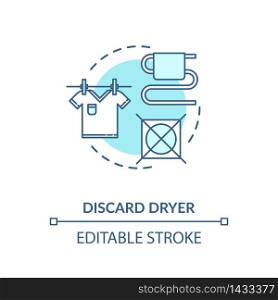 Discard dryer turquoise concept icon. Washed clothes in bathroom. Reduce electricity cost. Resource saving idea thin line illustration. Vector isolated outline RGB color drawing. Editable stroke. Discard dryer turquoise concept icon