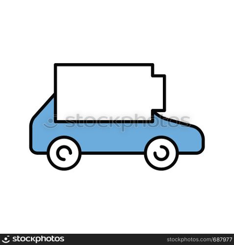 Discharged electric car color icon. Eco automobile low battery. Empty auto battery level indicator. Isolated vector illustration. Discharged electric car color icon
