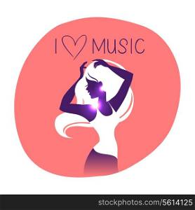 Disco background with dance music girl silhouette