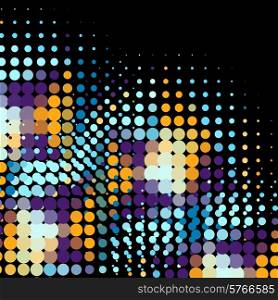 Disco background with halftone dots in retro style.