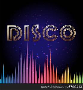 Disco background with soundwaves. Disco background with rainbow colors soundwave and shining elements. Vector illustration