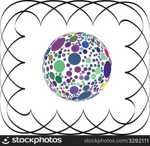 disco ball in black line frame