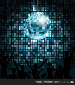 Disco Ball with Silhouettes of People Dance. Party Glowing Lights Background. Disco Ball with Silhouettes of People Dance. Party Glowing Lights Background - Illustration Vector