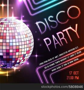 Disco dance party poster with glass ball decoration vector illustration. Disco Party Poster